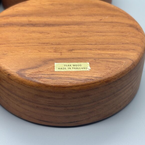 Vintage Teak Wood Salad Bowls Thailand Set of 4 Mid Century Serving Bowls - Picture 9 of 10